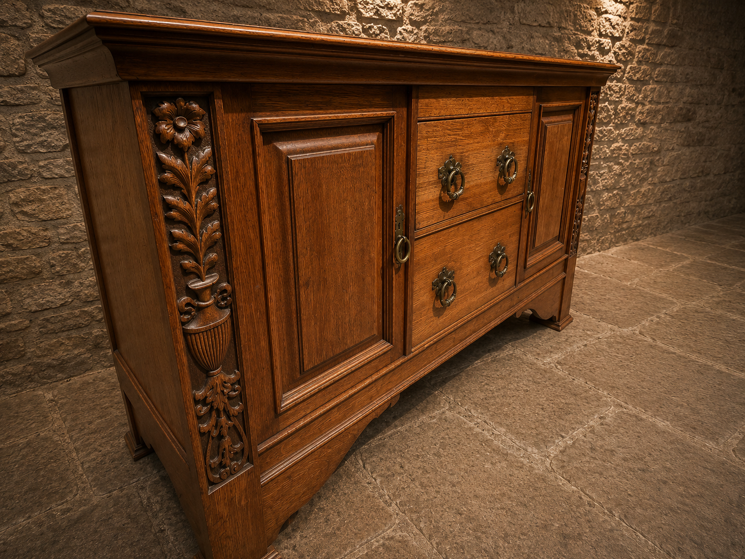 Jacobean Revival Oak Sideboard | English Oak Farmhouse Buffet Cabinet | Country House Drinks Cabinet
