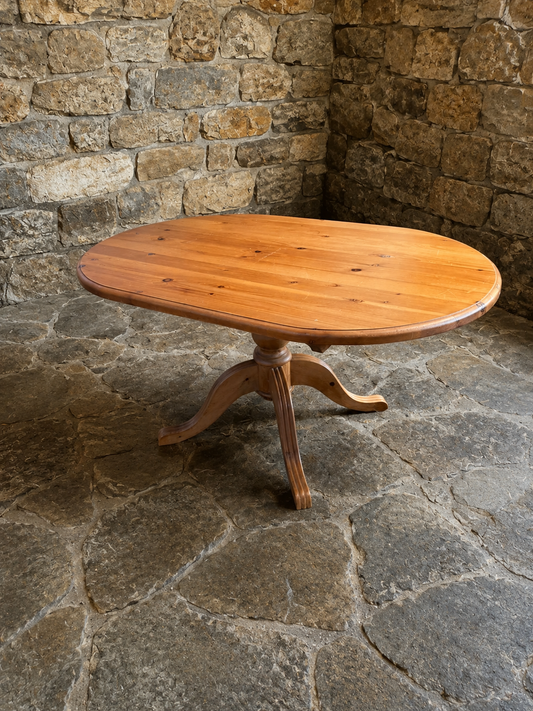 Oval Pine Farmhouse Dining Table | Country Pedestal Kitchen Table | Seats 6