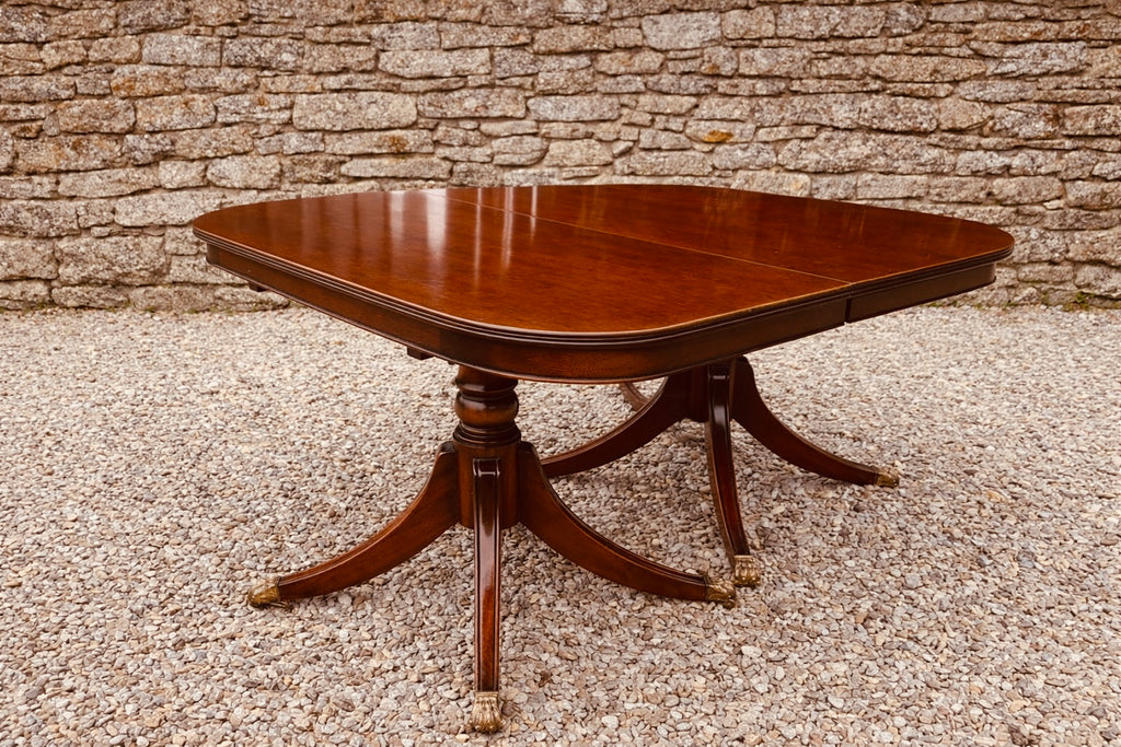 Georgian Style Twin Pedestal Extending Dining Table, Mahogany, Seats 8–12, Regency Revival (1940s–1950s)
