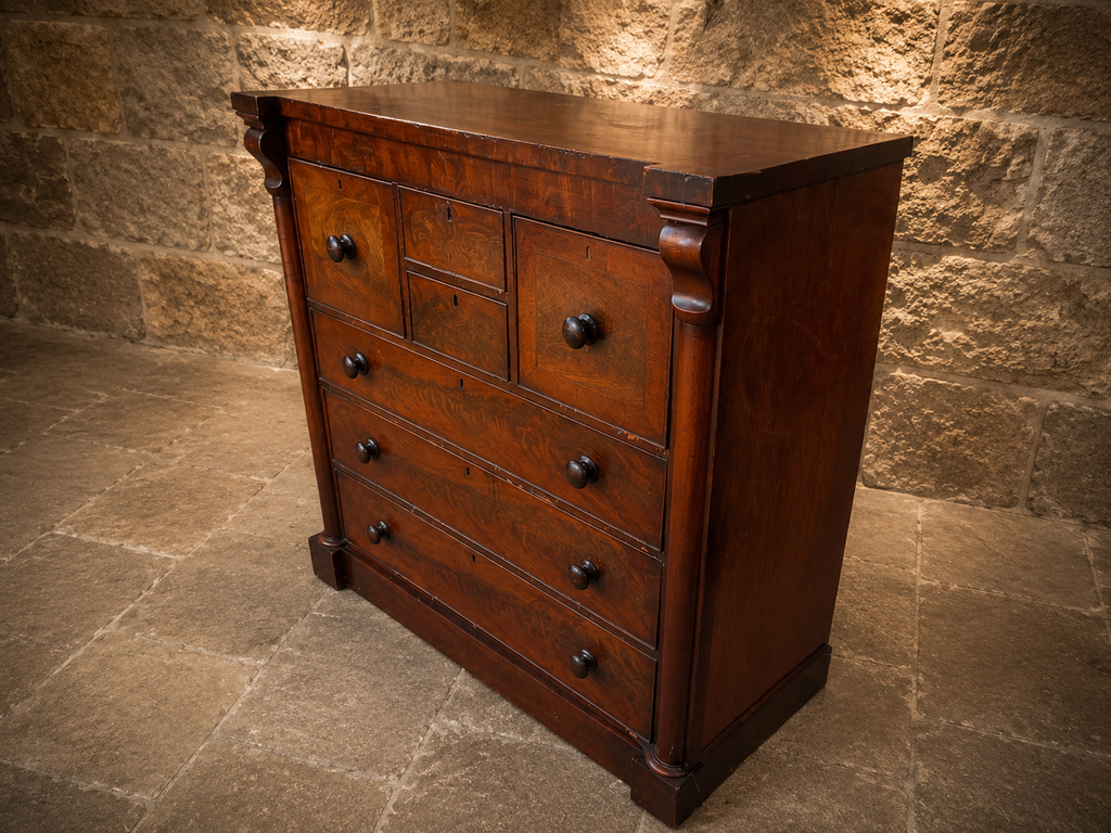 Victorian Flame Mahogany Wellington Chest | Antique English Mahogany Chest of Drawers | 19th Century Apothecary Style Chest | Country House Furniture