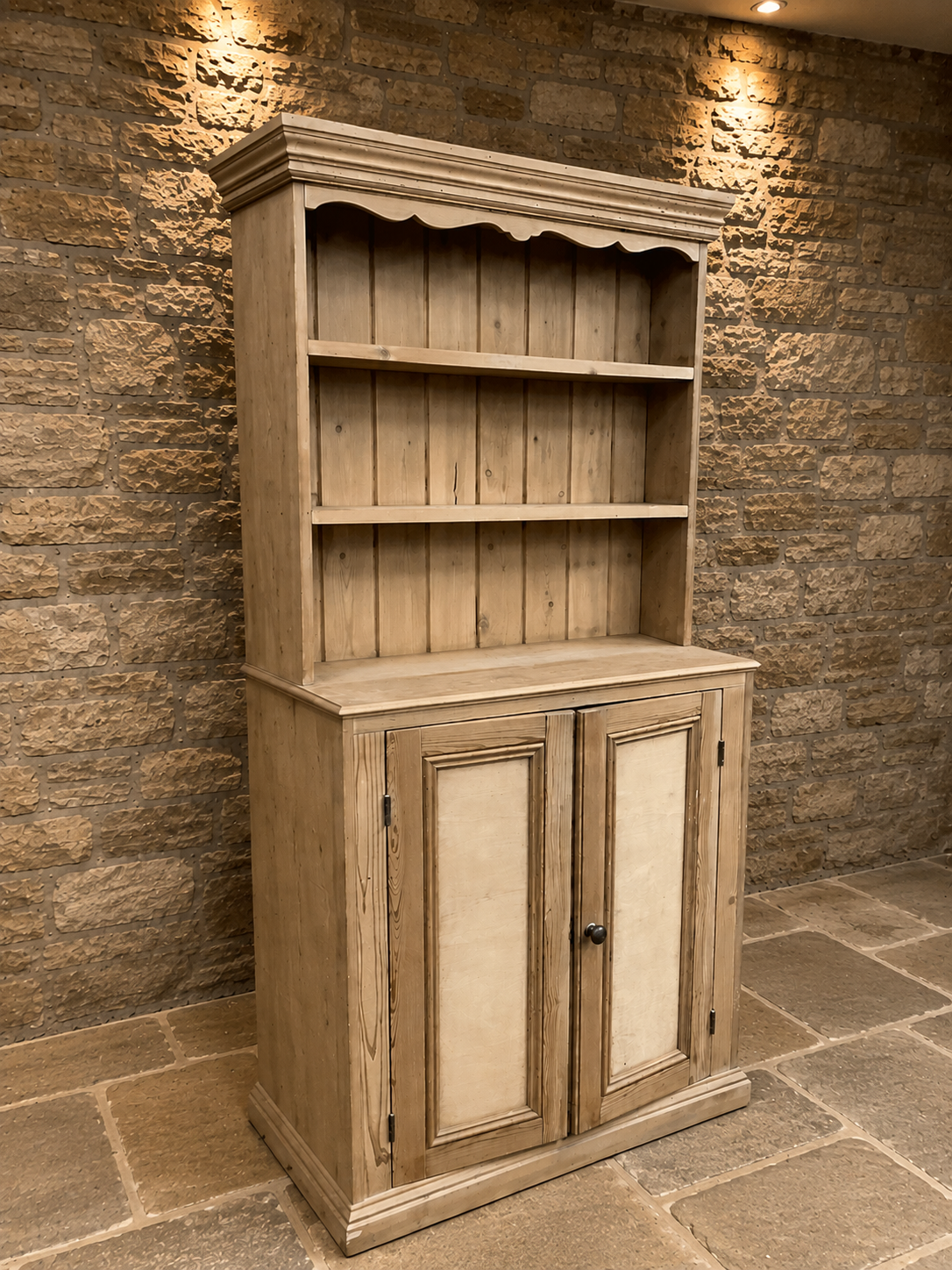 Antique Pine Farmhouse Kitchen Dresser – Victorian Country Cupboard & Display Shelves