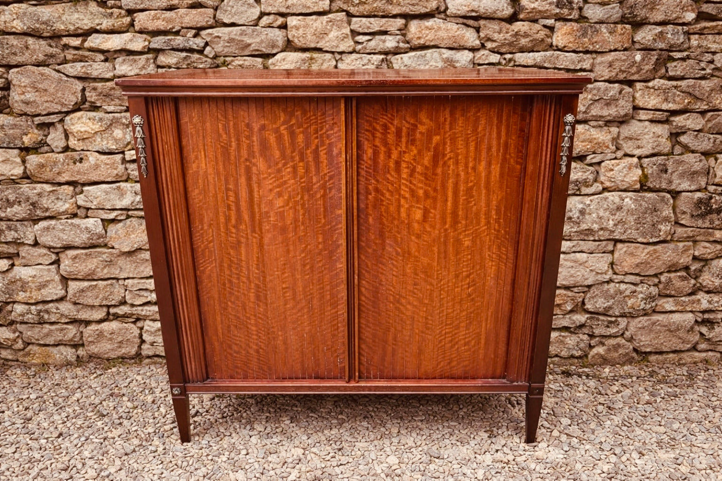 Mid Century Flame Mahogany Cocktail Cabinet with Sliding Doors