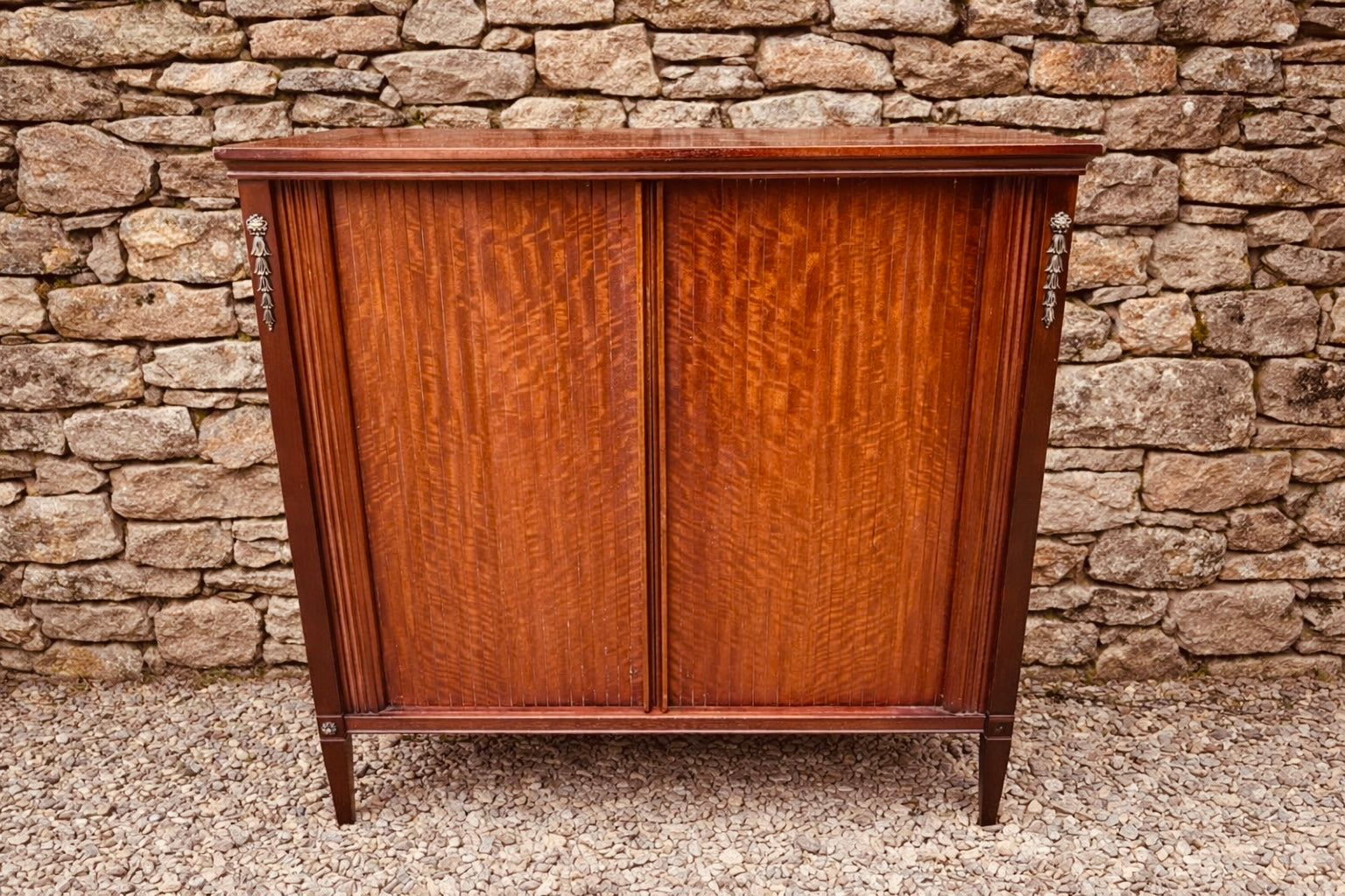 Mid Century Flame Mahogany Cocktail Cabinet with Sliding Doors
