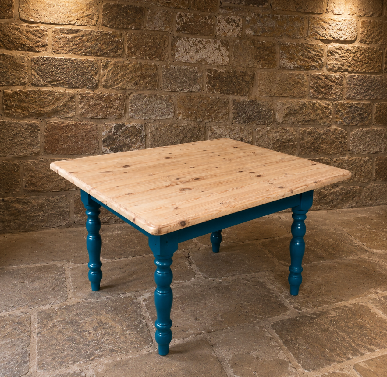 Rustic Farmhouse Solid Pine Dining Table | Blue Painted Country Kitchen Table | Handmade Farmhouse Table