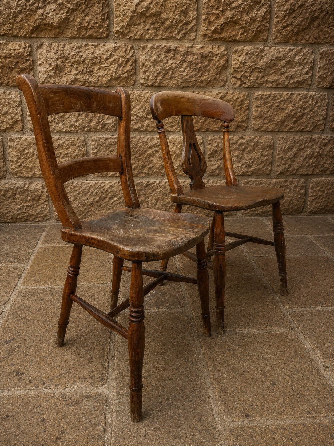 Antique Victorian Elm & Ash Country Kitchen Chairs – Near Pair