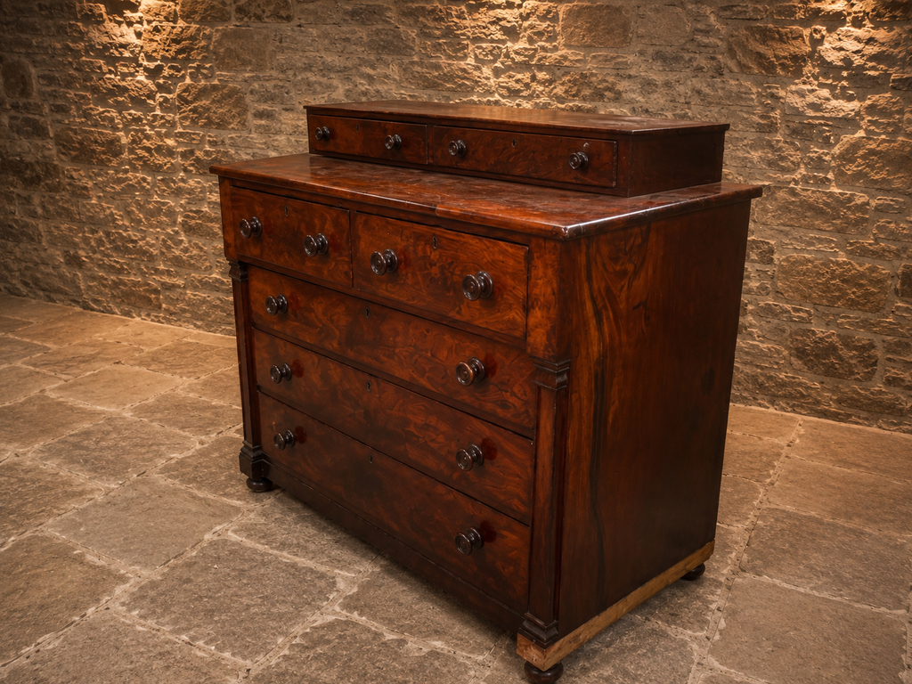 Antique Victorian Burr Walnut Chest of Drawers | English Walnut Bedroom Chest | 19th Century Tallboy | Burr Walnut Dresser | Period Storage Cabinet