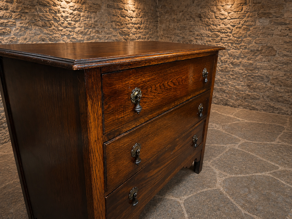 Victorian Tiger Oak Chest of Drawers | Antique Solid Oak 3 Drawer Chest | English Circa 1890–1910