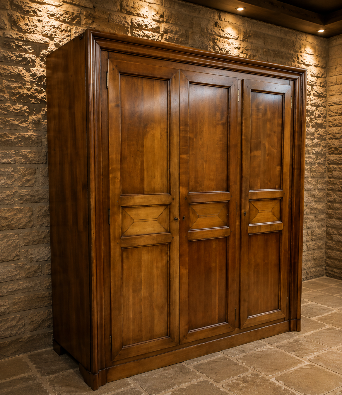 Large Solid Wood Triple Door Wardrobe – French Country Farmhouse Armoire