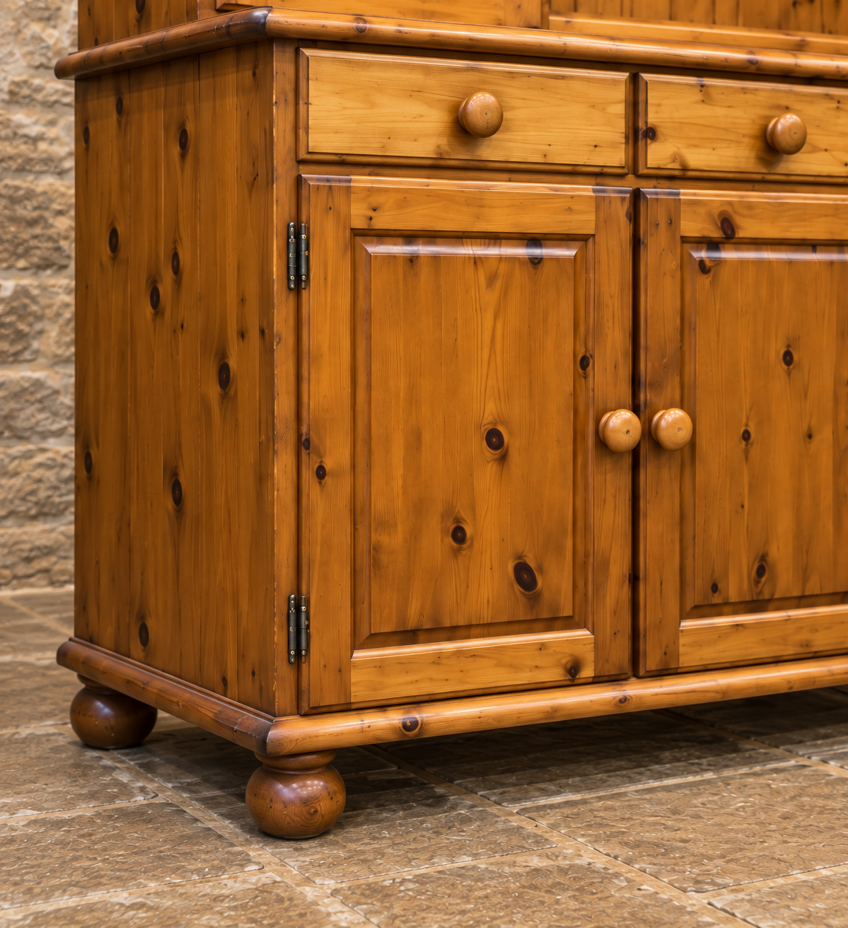 Vintage pine farmhouse dresser with glazed cupboards