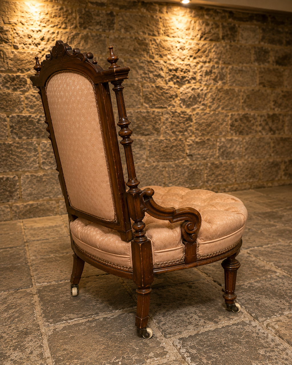 Victorian Walnut Button Back Library Chair | Antique Upholstered Nursing Chair | c.1875–1890