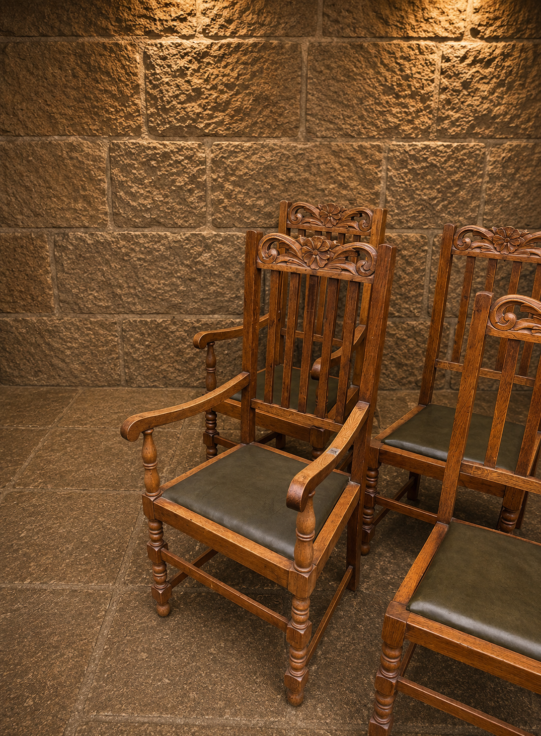 Set of Six Antique Arts & Crafts Oak Dining Chairs
