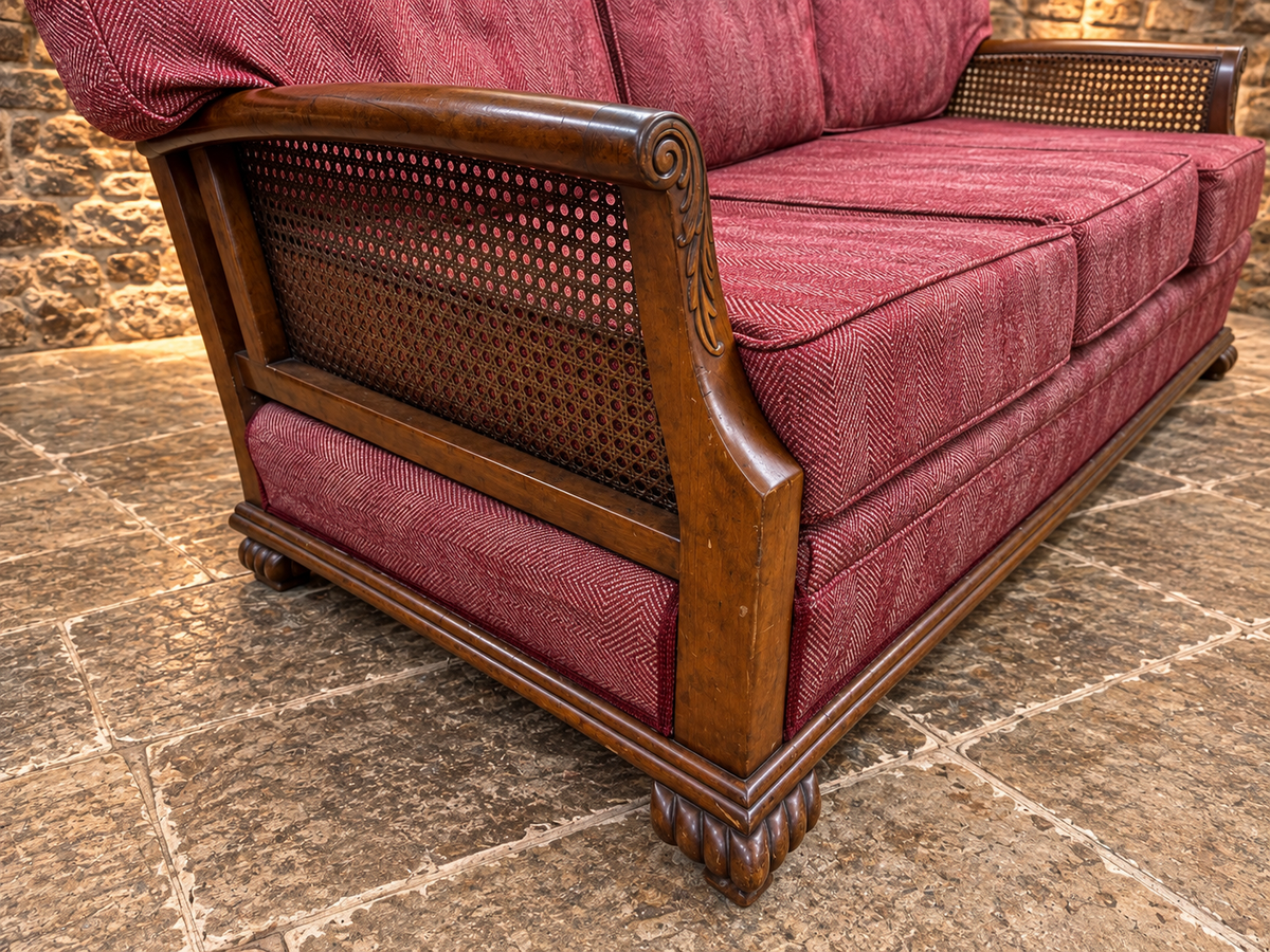 Antique Mahogany Bergère Three Seater Sofa – Cane Panel Country House Sofa, Circa 1920s