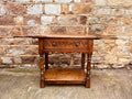 Vintage Solid Oak Drop-Leaf Side Table with Carved Detail & Lower Shelf