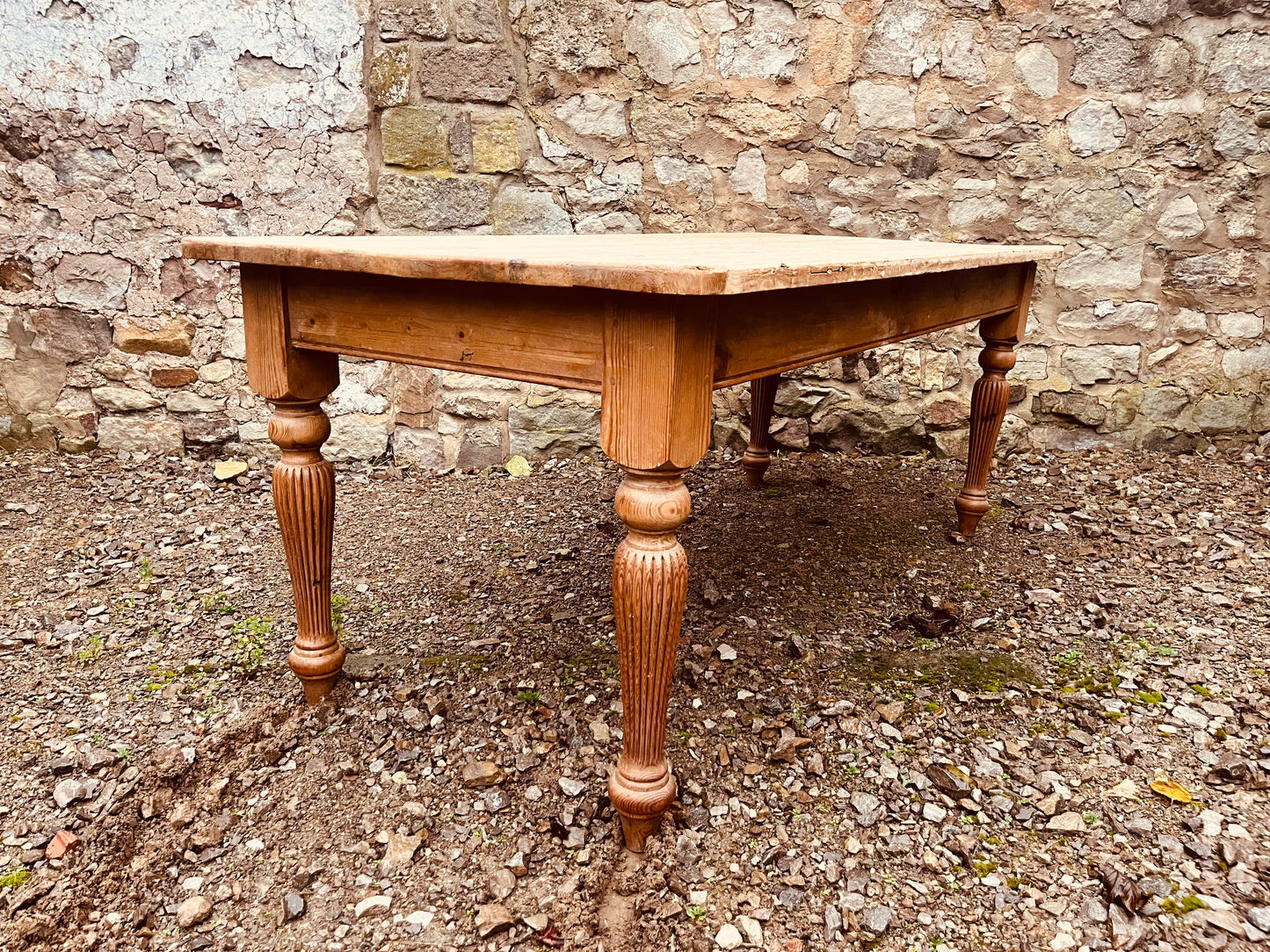 Antique Farmhouse Dining Table – Rustic Aged Top & Turned Legs