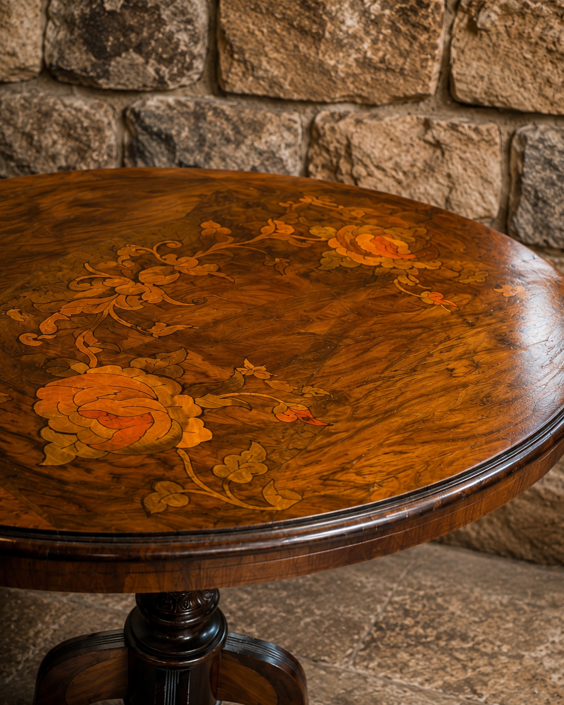 Victorian Burr Walnut Marquetry Tilt Top Breakfast Table c.1870