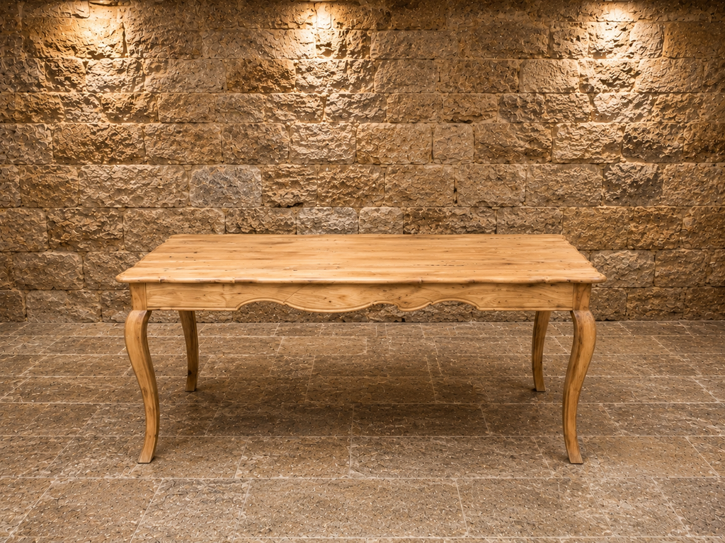 Large French Provincial Solid Elm Dining Table – Louis XV Style Farmhouse Table
