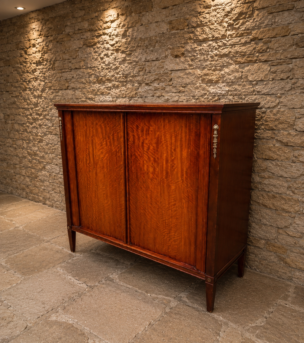 Empire Style Flame Mahogany Display Cabinet | Mirrored Glass Display Cabinet | Classical Mahogany Console Cabinet | Glass Shelved Cabinet
