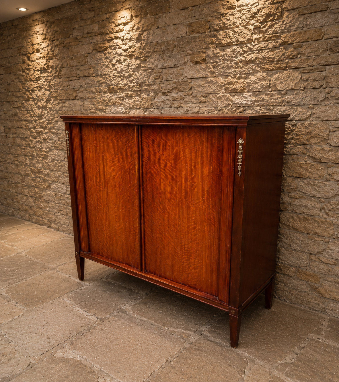 Empire Style Flame Mahogany Display Cabinet | Mirrored Glass Display Cabinet | Classical Mahogany Console Cabinet | Glass Shelved Cabinet