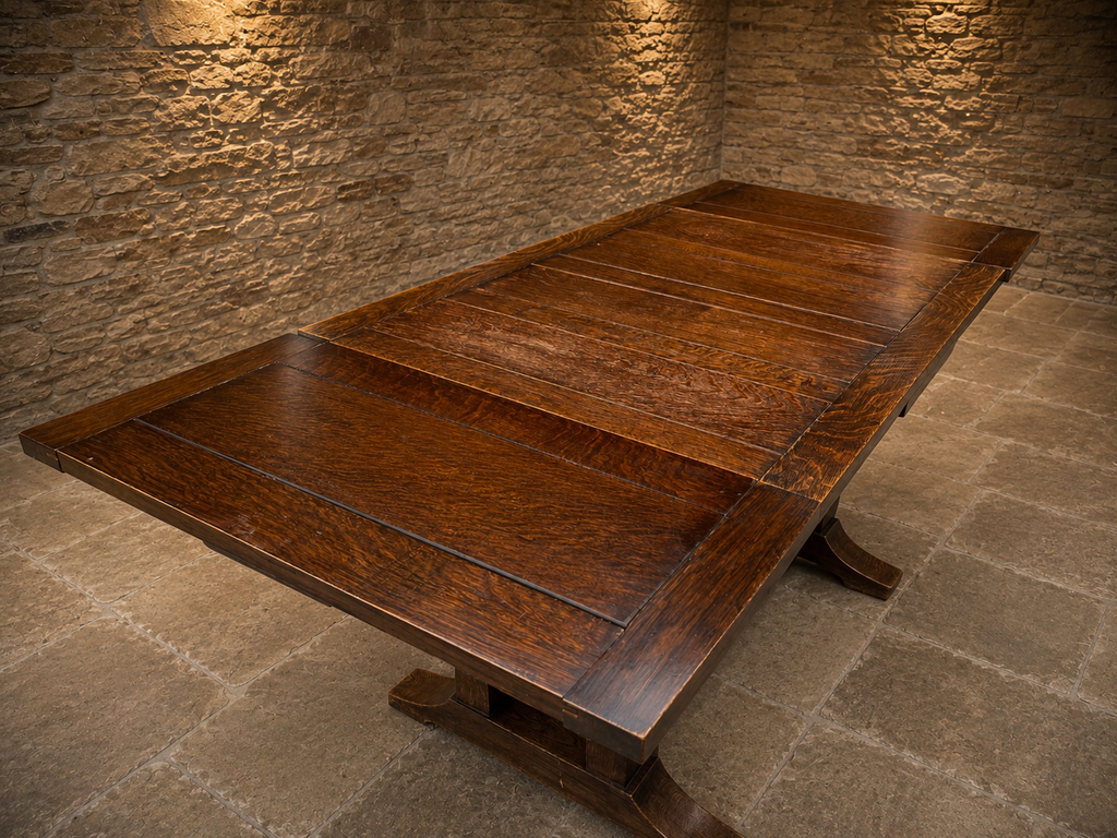 Vintage Dark Oak Extending Dining Table – Jacobean Style Carved Refectory Table