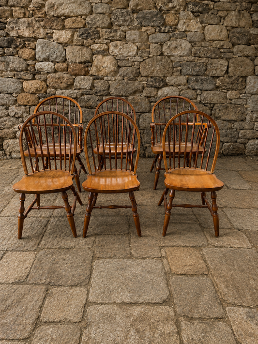 Set of 6 Vintage Windsor Farmhouse Dining Chairs