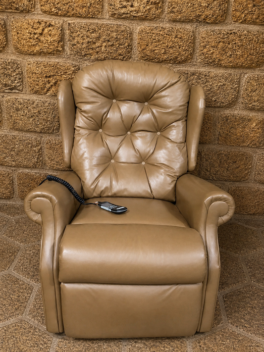 Sherborne Electric Recliner Armchair – Leather Riser Recliner Chair – Button Back Comfort Chair
