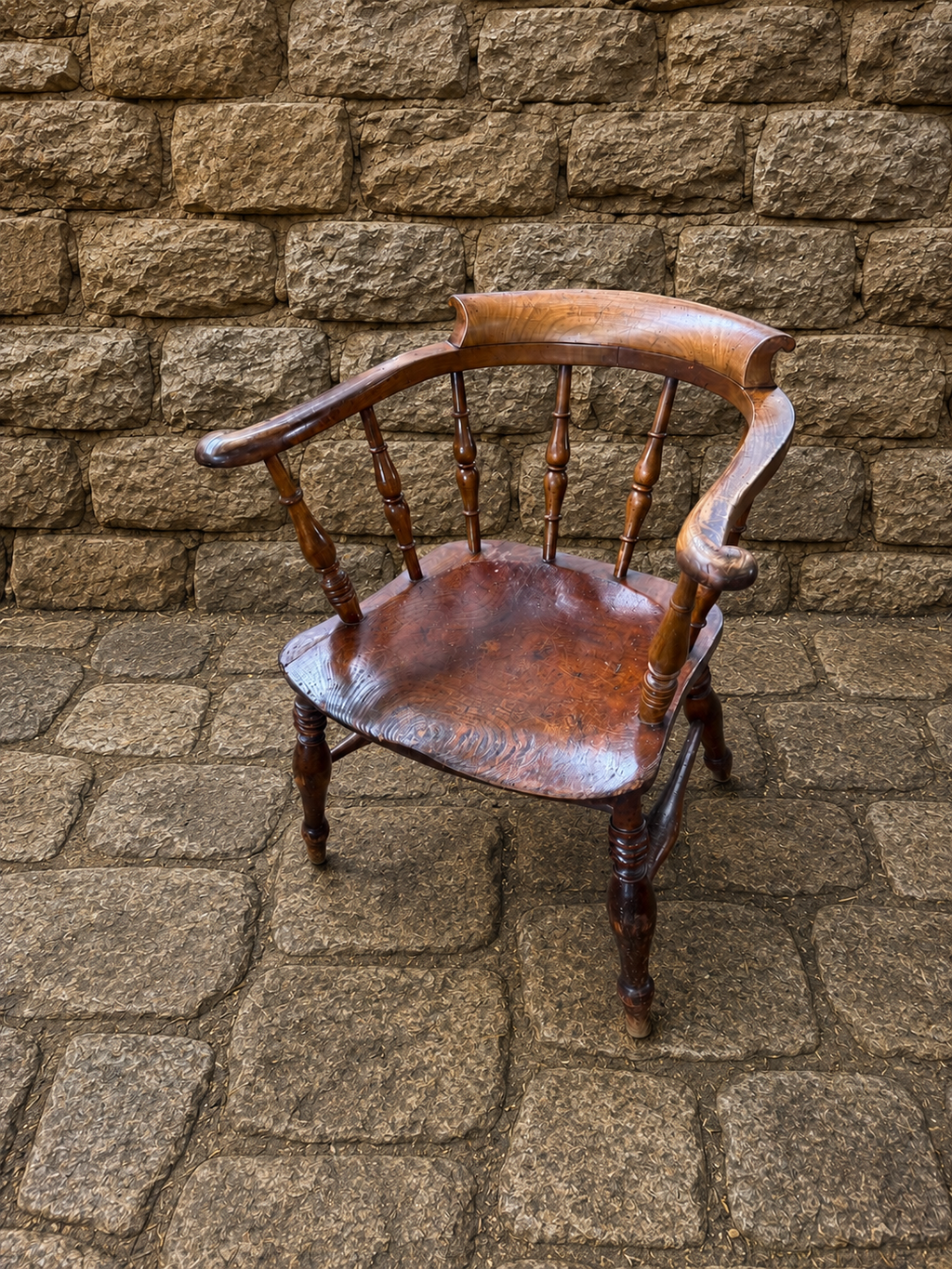 Antique Elm Smokers Bow Windsor Armchair