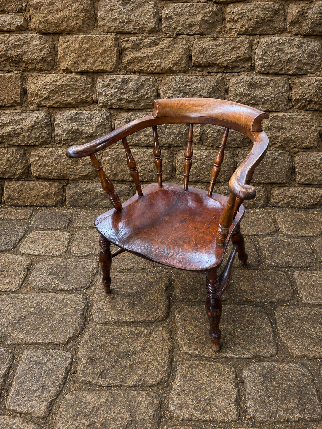 Antique Elm Smokers Bow Windsor Armchair