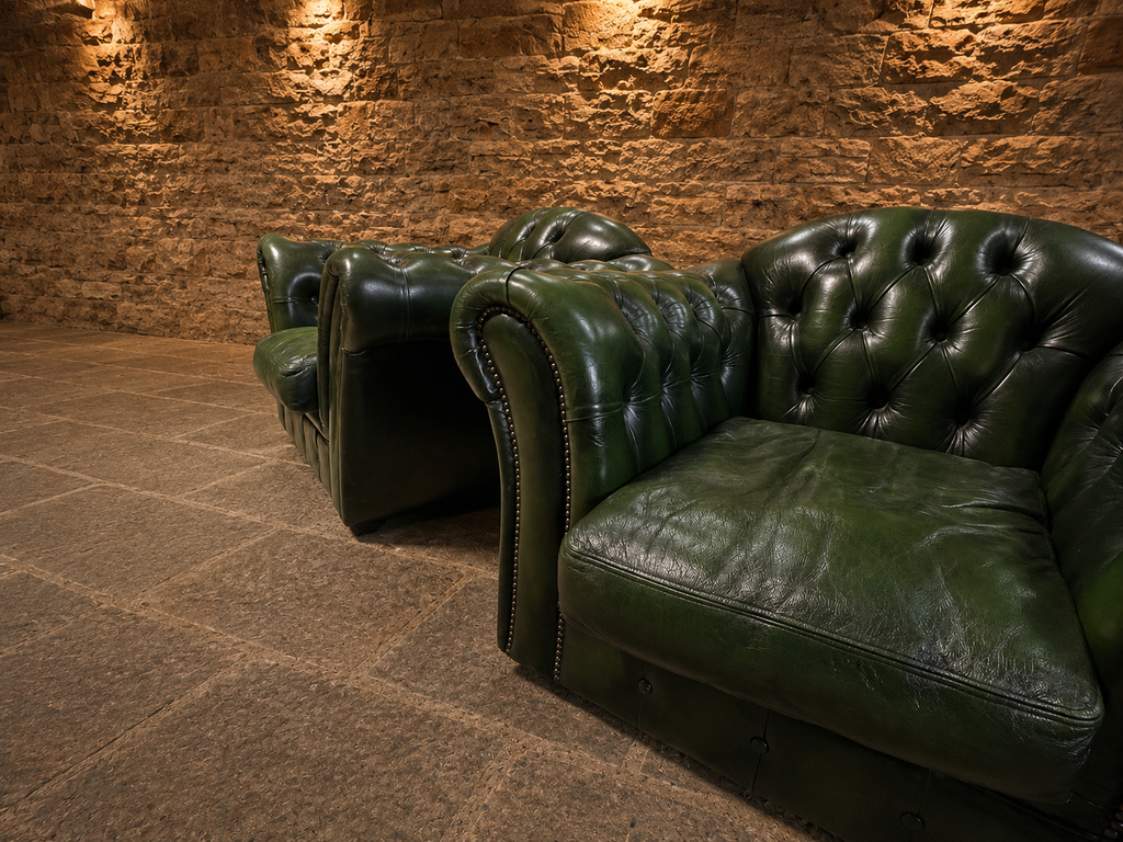 Vintage Pair of Green Leather Chesterfield Club Armchairs