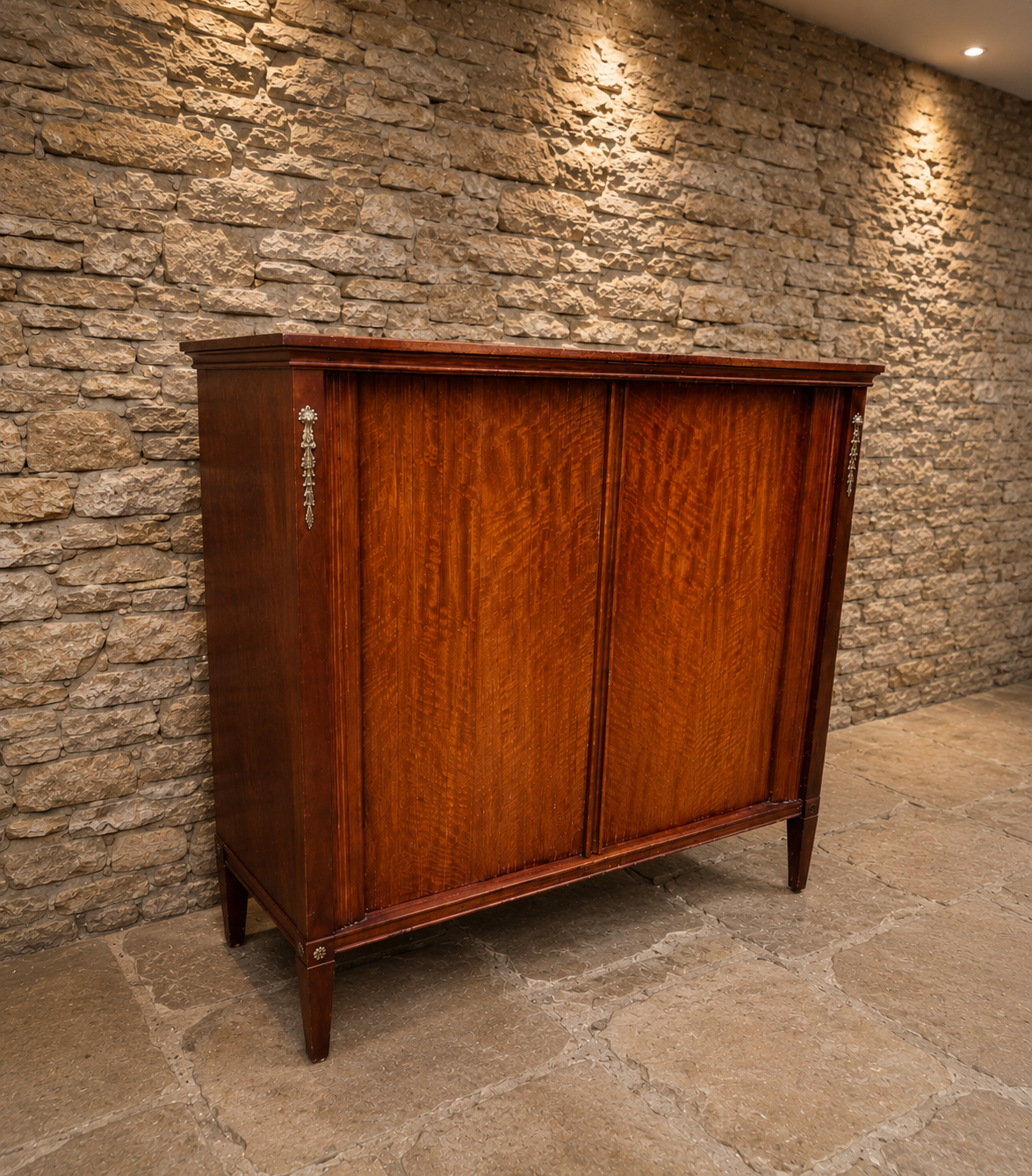 Empire Style Flame Mahogany Display Cabinet | Mirrored Glass Display Cabinet | Classical Mahogany Console Cabinet | Glass Shelved Cabinet
