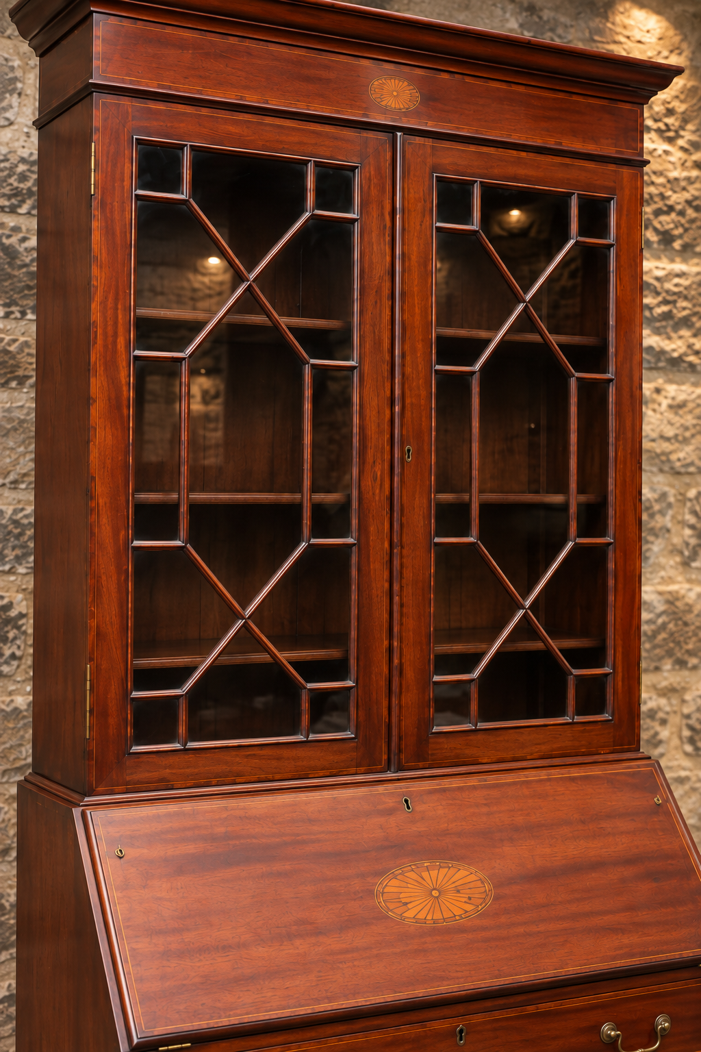 Antique Edwardian Inlaid Mahogany Bureau Bookcase – c.1900
