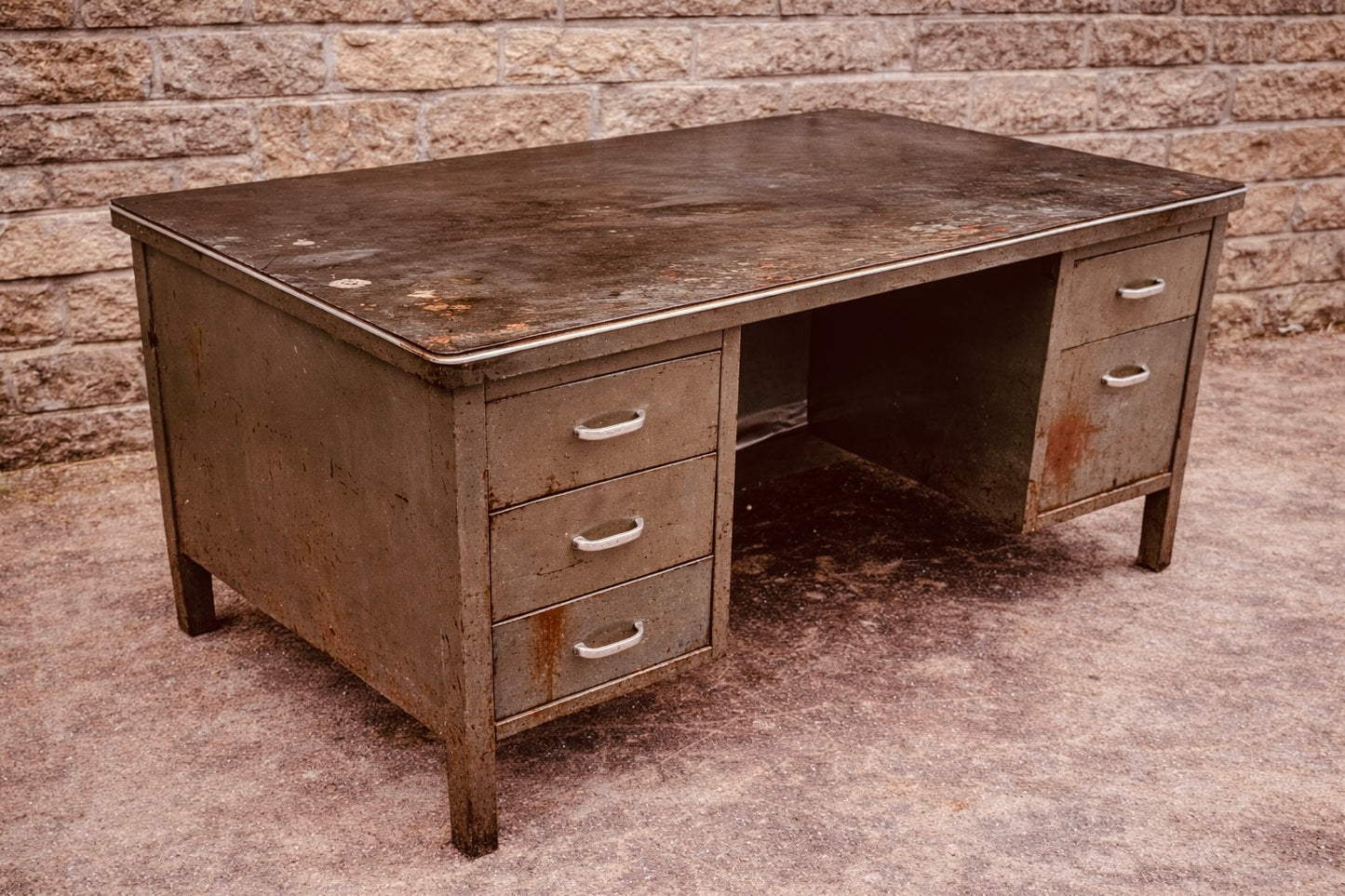 Vintage Industrial Steel Desk with Original Patina