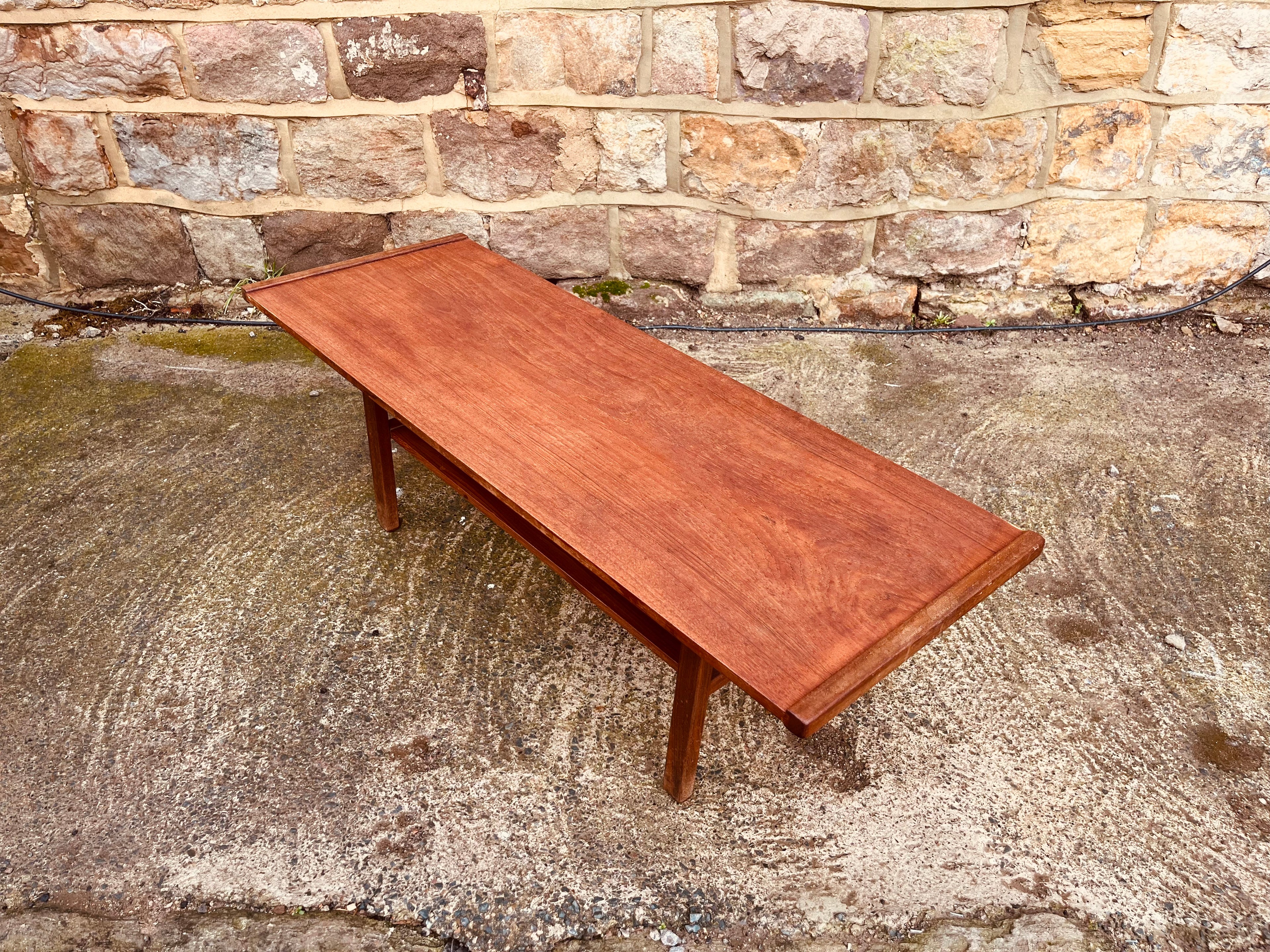 Vintage Mid-Century Teak Coffee Table with Lower Shelf | 1960s Scandinavian Design