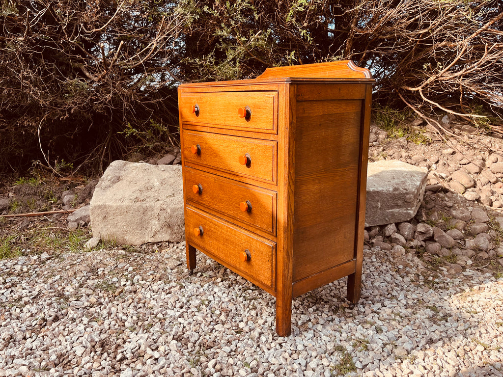 Vintage Oak 4 Drawer Bedside Chest