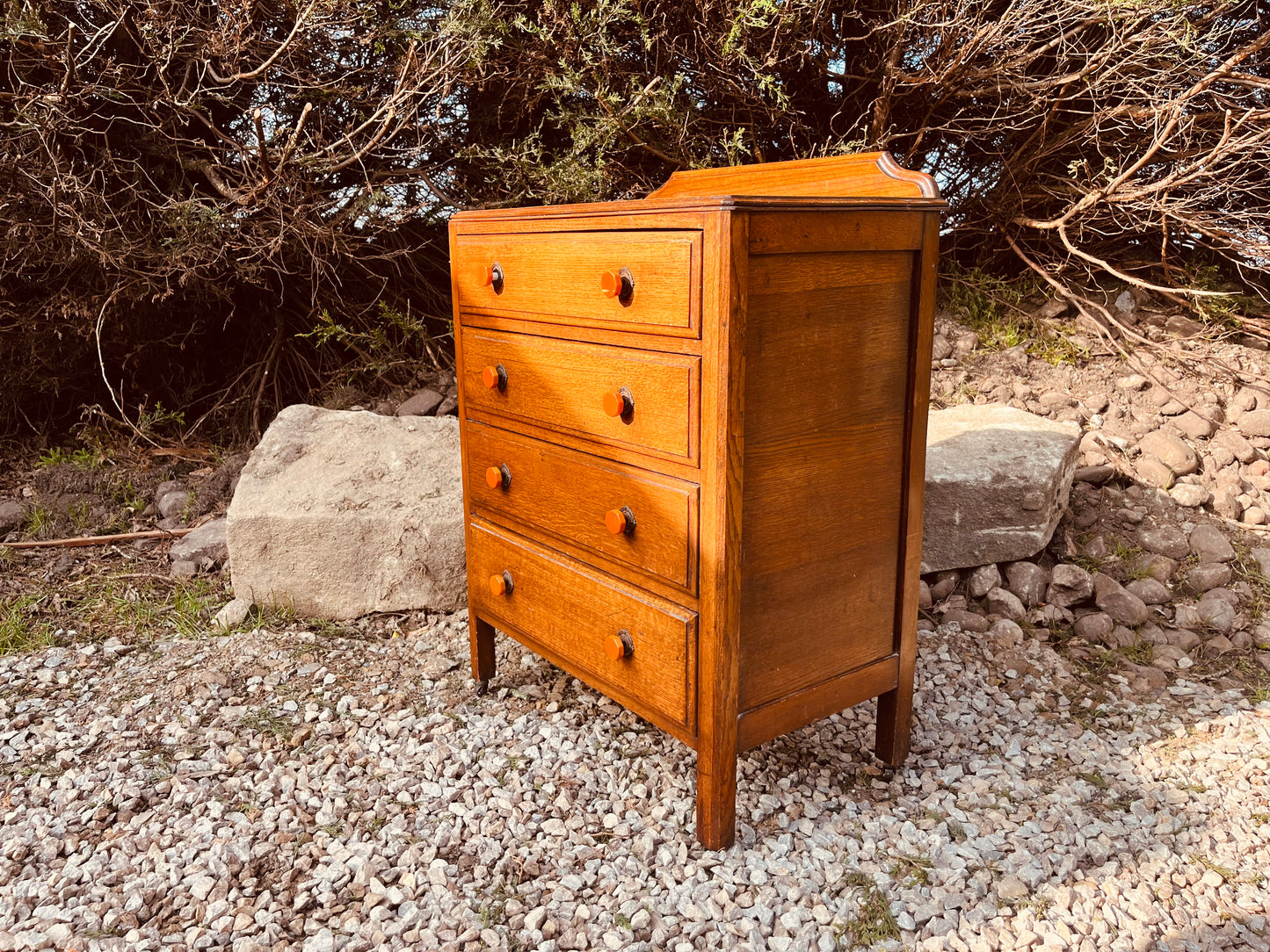 Vintage Oak 4 Drawer Bedside Chest