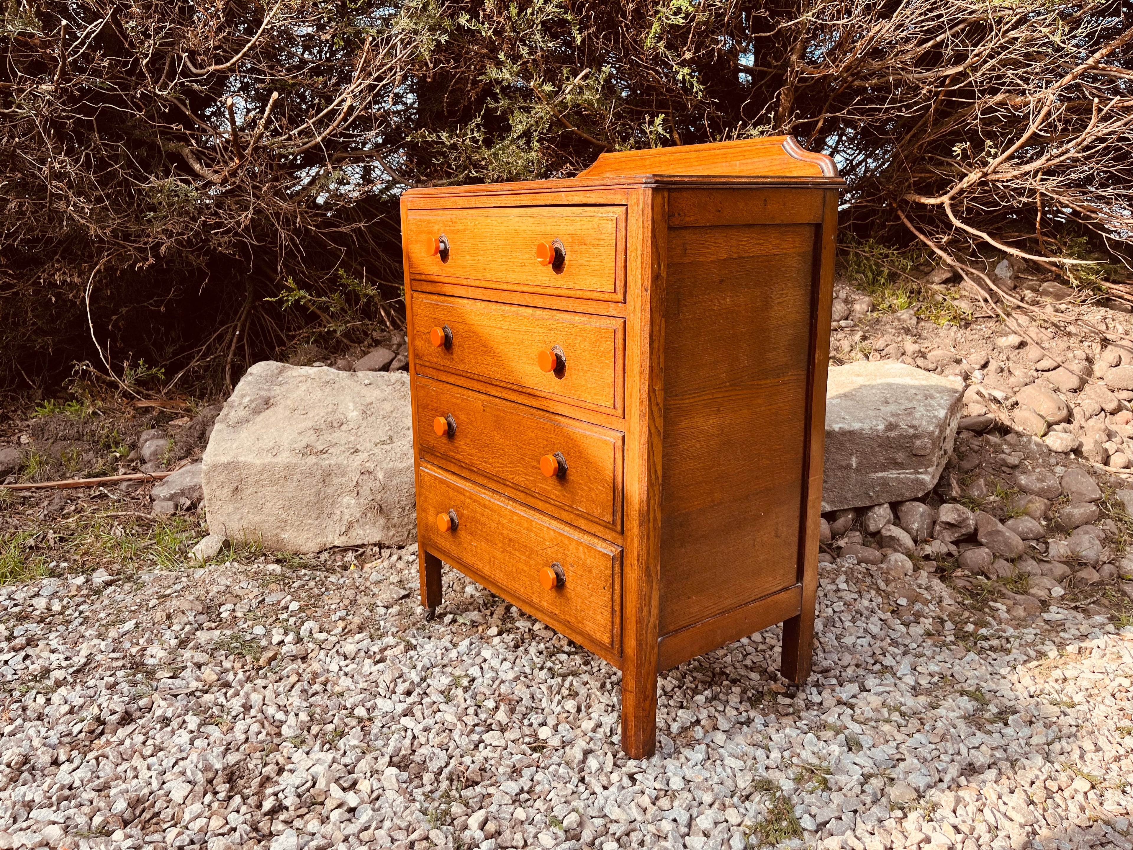 Vintage Oak 4 Drawer Bedside Chest