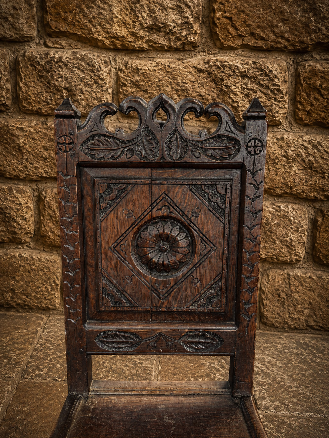 Victorian Gothic Revival Carved Oak Hall Chair c.1880