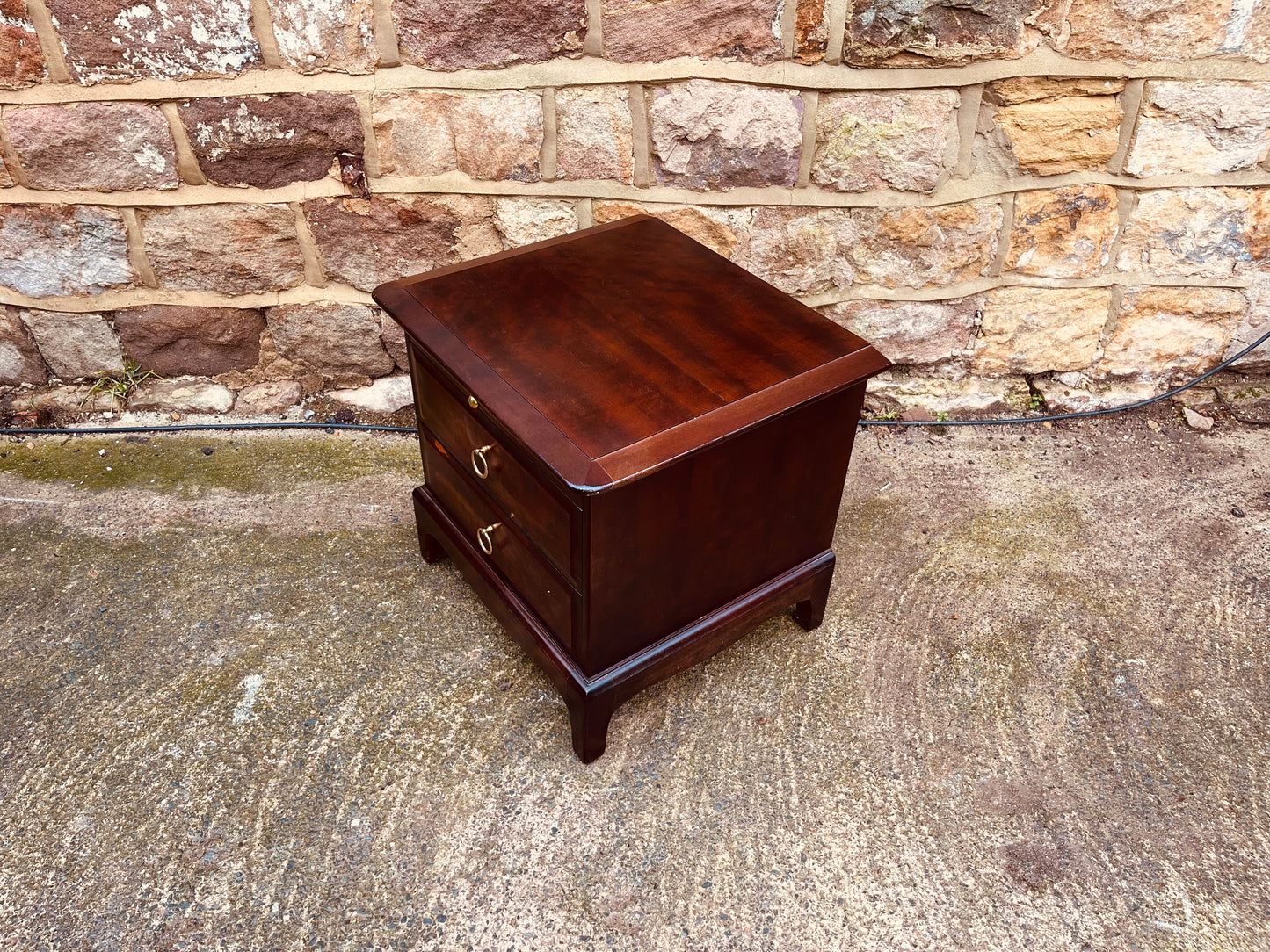 Vintage Mahogany Bedside Cabinet with Brass Ring Pulls