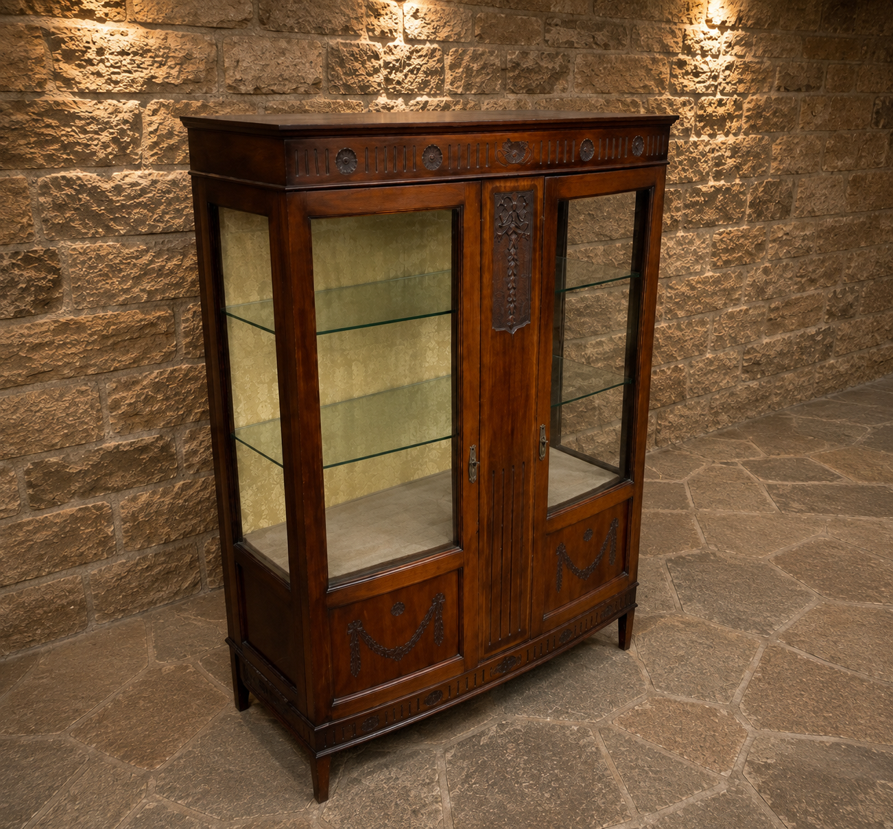 Antique Edwardian Inlaid Mahogany Display Cabinet c.1900–1915 | Bow Front Glazed China Cabinet