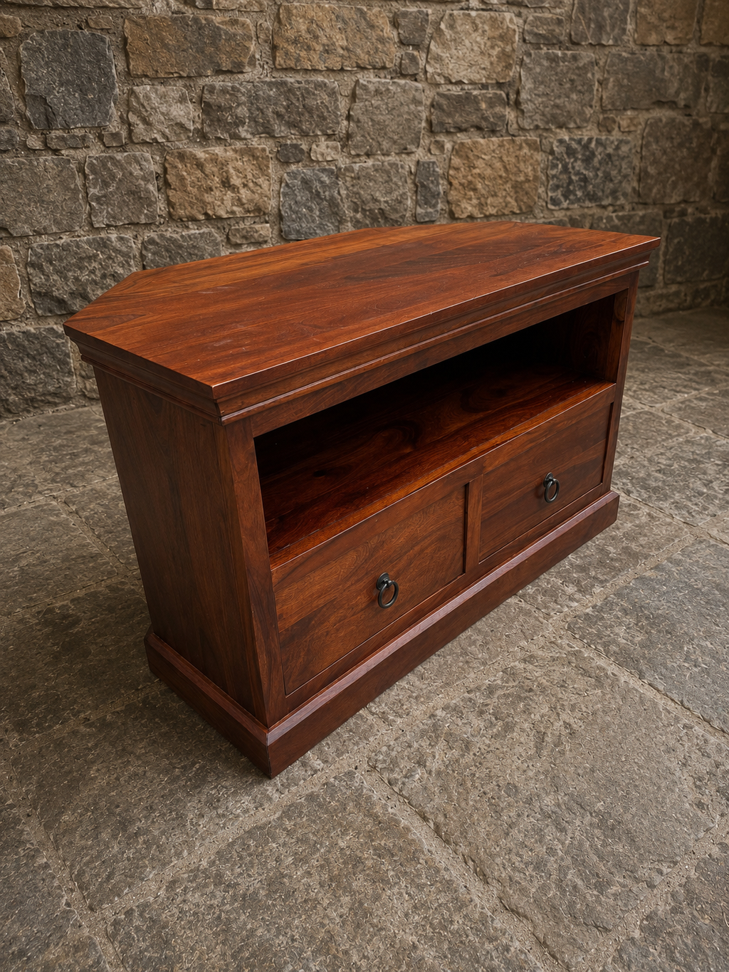 Solid Sheesham Wood TV Unit with Two Drawers