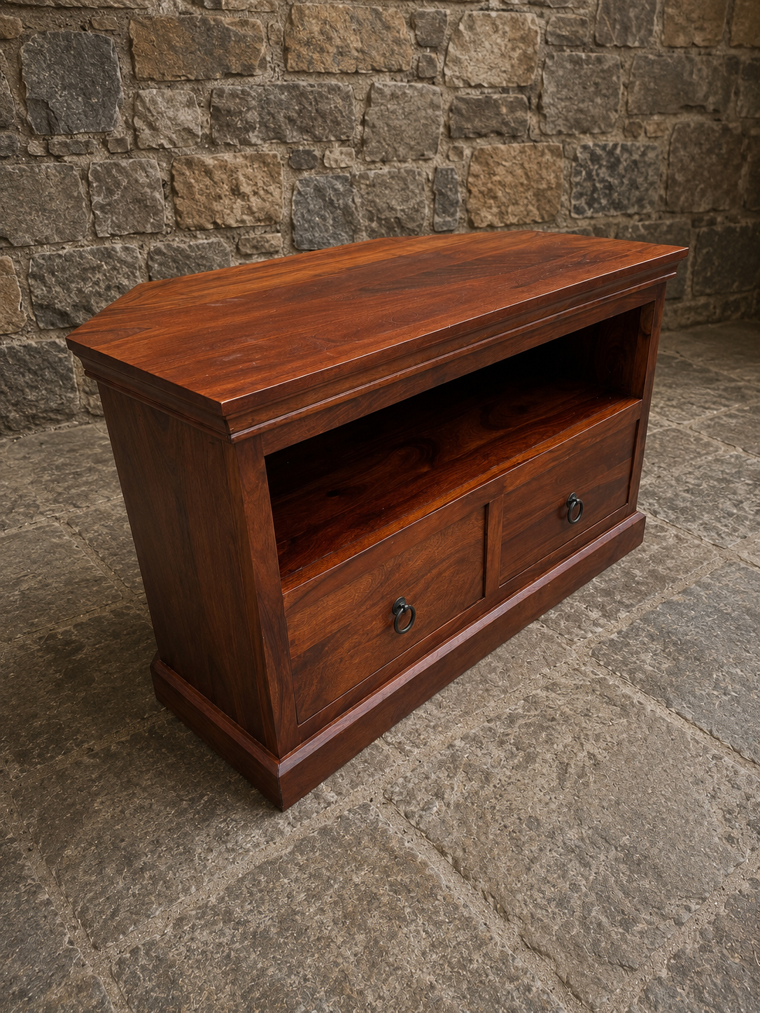 Solid Sheesham Wood TV Unit with Two Drawers