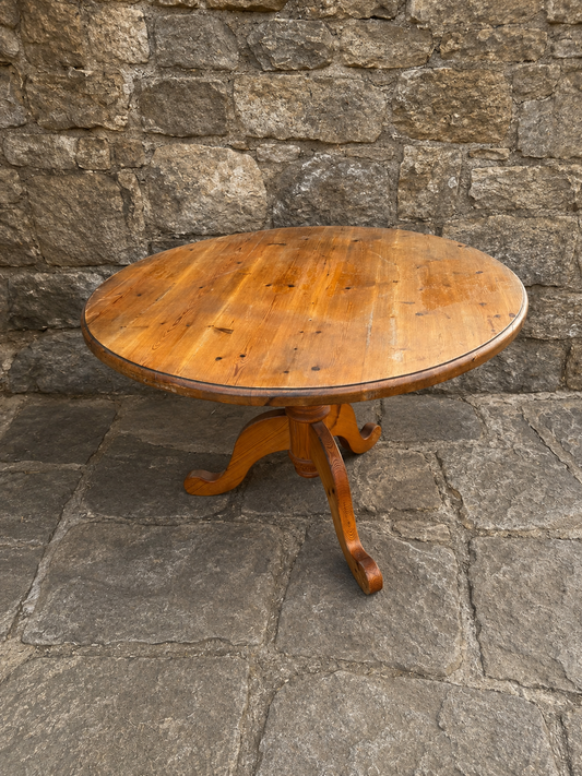 Large Round Pine Pedestal Dining Table