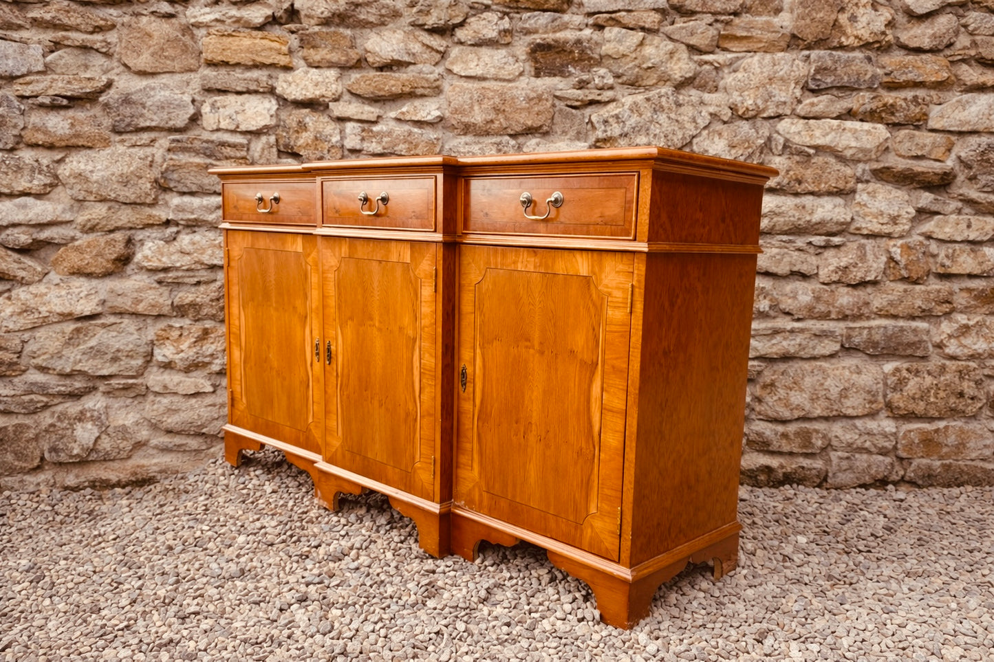 Vintage Oak Sideboard with Burr Veneer Panels – Elegant Solid Wood Storage Cabinet