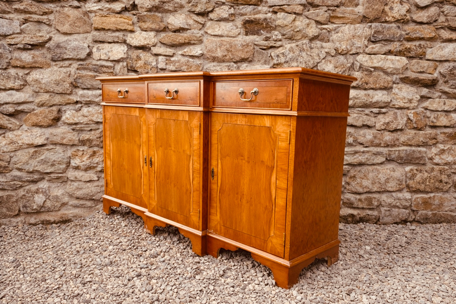 Vintage Oak Sideboard with Burr Veneer Panels – Elegant Solid Wood Storage Cabinet
