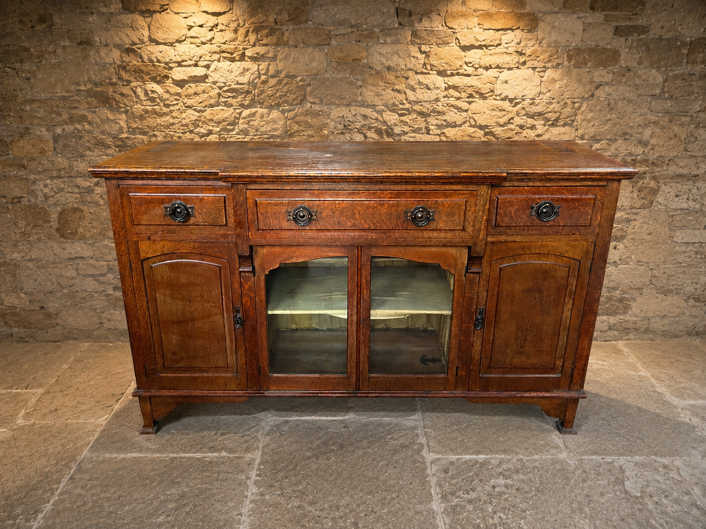 Antique Edwardian Figured Oak Sideboard c.1900 – Glazed Country House Buffet Cabinet