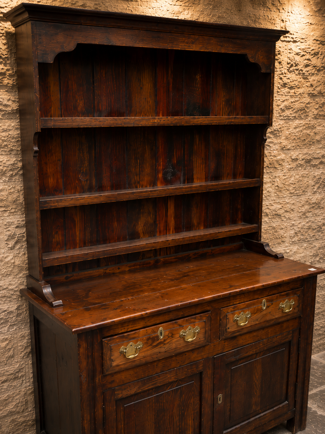 Large Vintage Solid Pine Welsh Dresser – Farmhouse Kitchen Dresser with Open Plate Rack