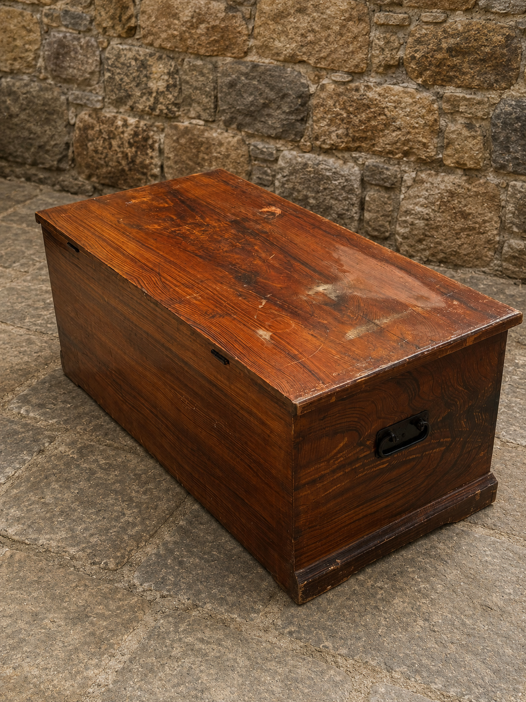 Victorian Pitch Pine Blanket Chest with Original Candle Box
