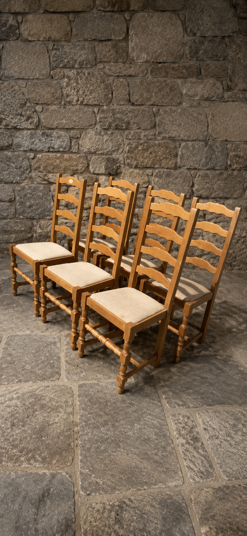 Set of 6 Vintage Ladder Back Dining Chairs