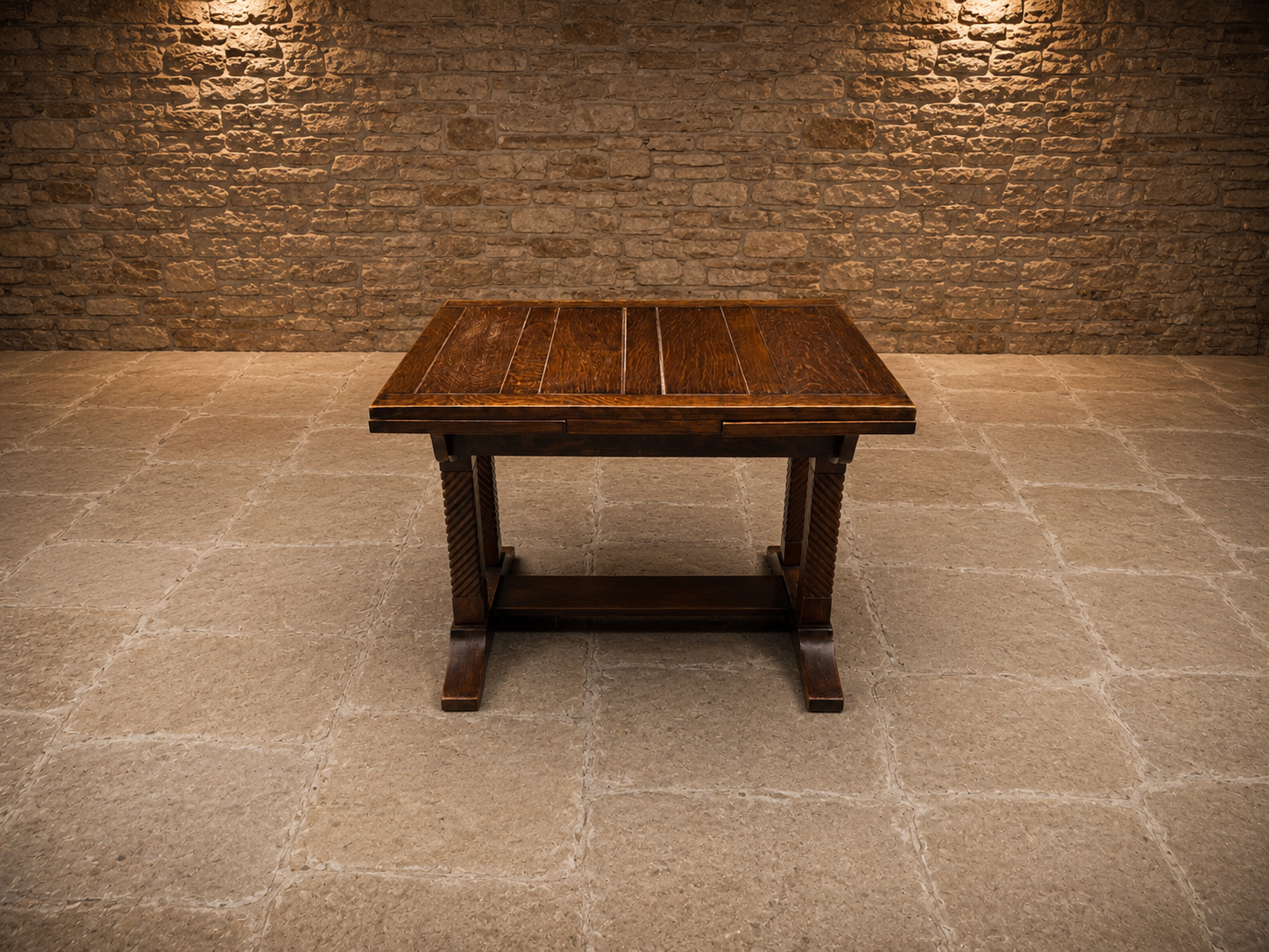 Vintage Dark Oak Extending Dining Table – Jacobean Style Carved Refectory Table