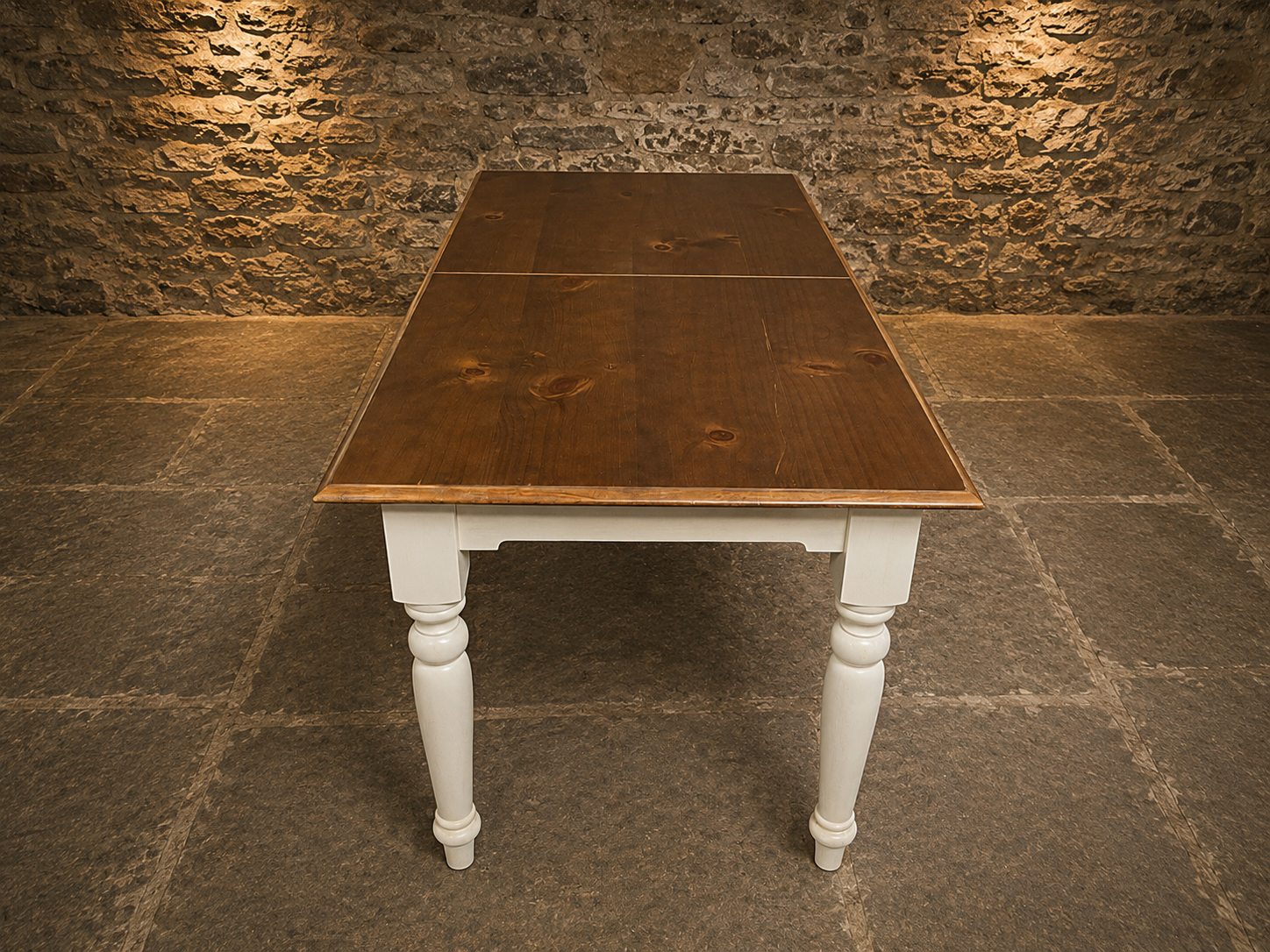 Large Two Tone Extending Farmhouse Dining Table | Solid Pine | Painted Cream Base