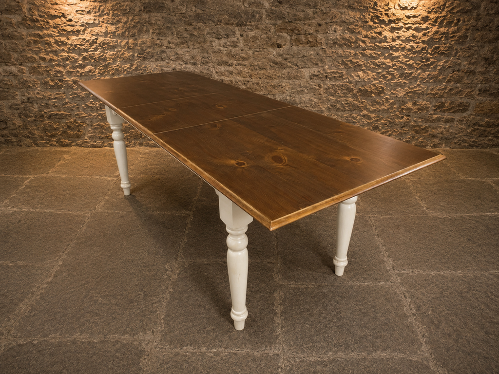 Large Two Tone Extending Farmhouse Dining Table | Solid Pine | Painted Cream Base